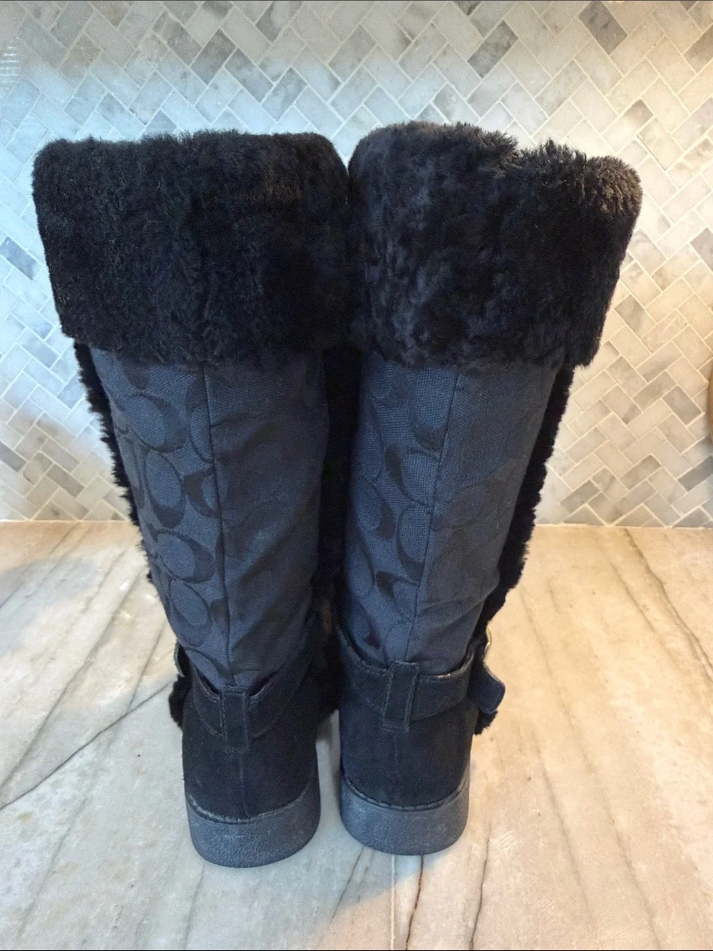 Coach Black Shearling-Trim Logo Winter Boots New with out box.  Never worn.